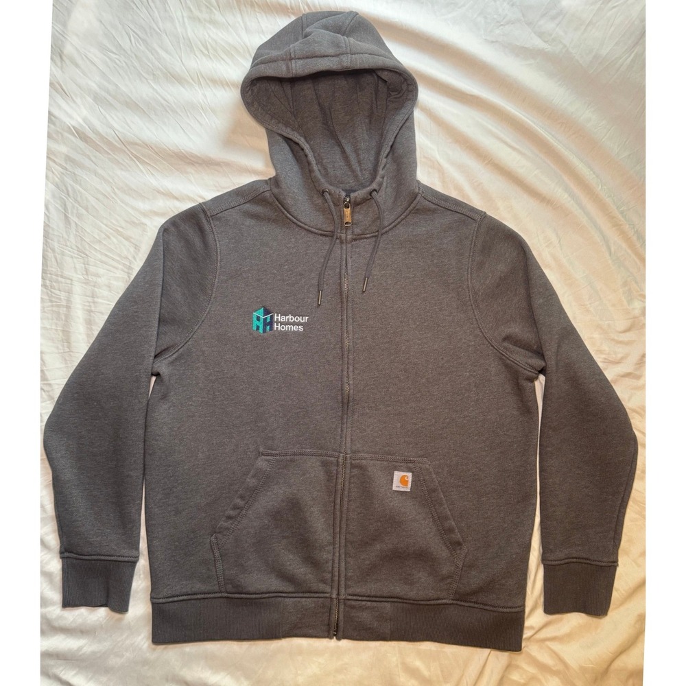 Carhartt Relaxed Fit Zip Hoodie Mens XL Gray Harbour Homes Embroidered Workwear